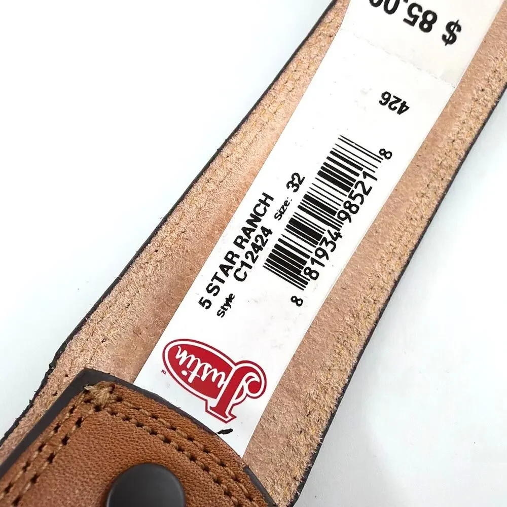 Justin Men's Tan Floral 5 Star Ranch Tooled Western Belt Size 32